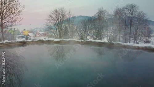 Travertine lake with hot water close to the spa Vysne Ruzbachy, Slovakia photo