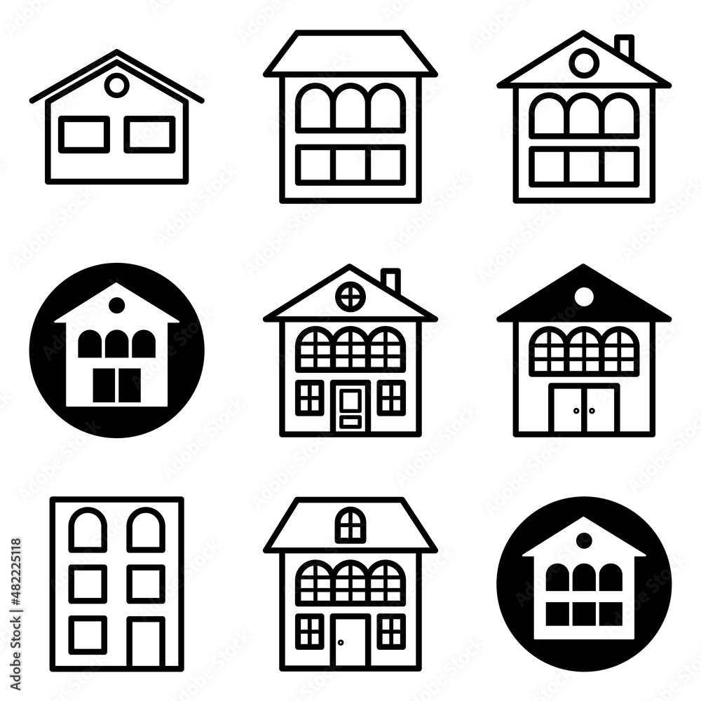 House Flat Icon Set Isolated On White Background