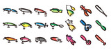 Fishing lure icon set for graphic (Hand-drawn line, colored version)