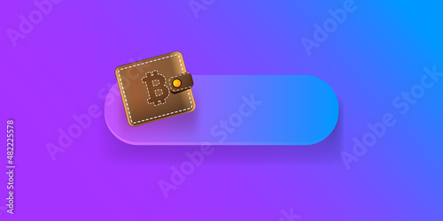 Cryptocurrency wallet concept illustration with wallet and crypto coins isolated on violet background. Crypto wallet landing page and poster design template. Crypto wallet for bitcon, solana, ethereum