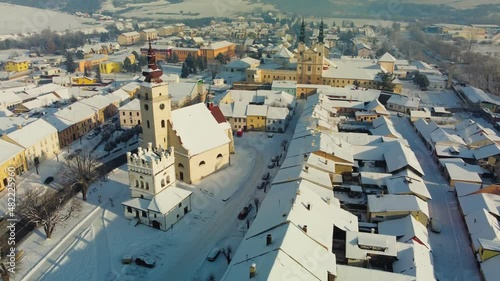 Aerial view of the of Podolinec town in winter, Slovakia, near High Tatras photo