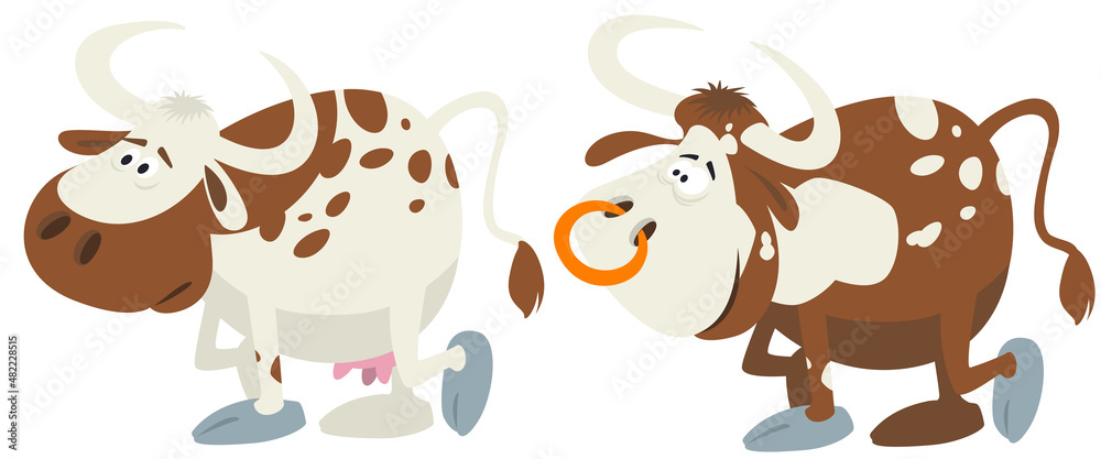 Cute animals. Funny bull and cow. Illustration for internet and mobile website.