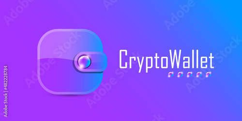 Cryptocurrency wallet concept illustration with wallet and crypto coins isolated on violet background. Crypto wallet landing page and poster design template. Crypto wallet for bitcon, solana, ethereum