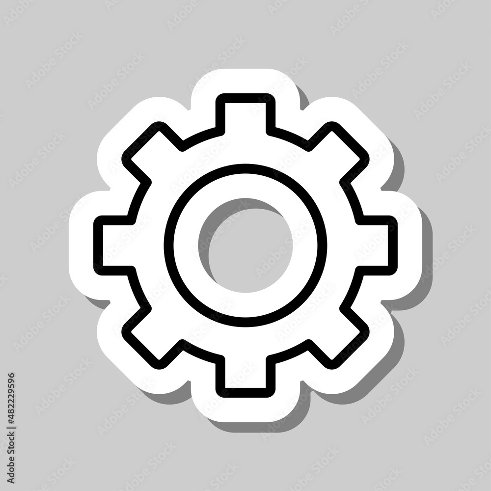 Gear simple icon vector. Flat desing. Sticker with shadow on gray background.ai Gear simple icon vector. Flat desing. Sticker with shadow on gray background.ai