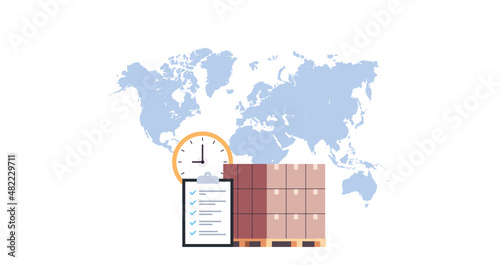 Worldwide delivery concept and logistic flat vector illustration.