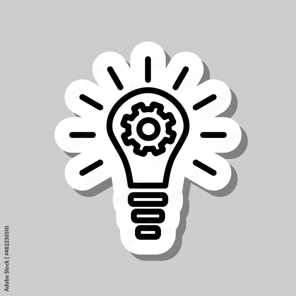 Light bulb with gears simple icon. Flat desing. Sticker with shadow on gray background.ai Light bulb with gears simple icon. Flat desing. Sticker with shadow on gray background.ai