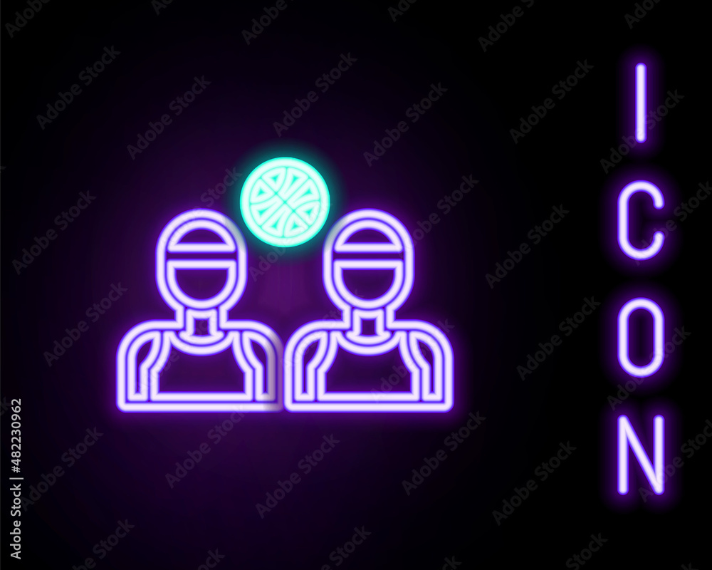 Glowing neon line Basketball player icon isolated on black background. Colorful outline concept. Vector Glowing neon line Basketball player icon isolated on black background. Colorful outline concept. Vector