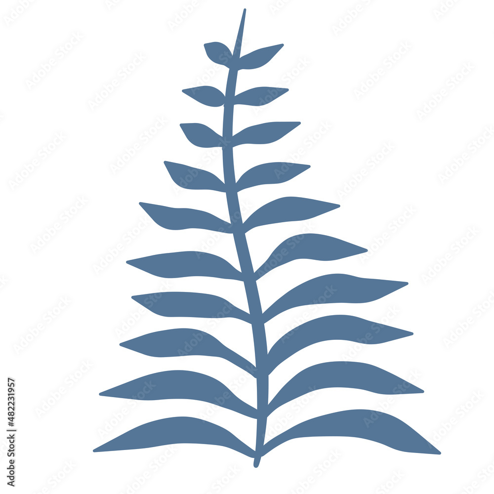 Fern leaf. Element of nature and the forest. Green or blue bracken plant. Flat cartoon illustration isolated on white Fern leaf. Element of nature and the forest. Green or blue bracken plant. Flat cartoon illustration isolated on white