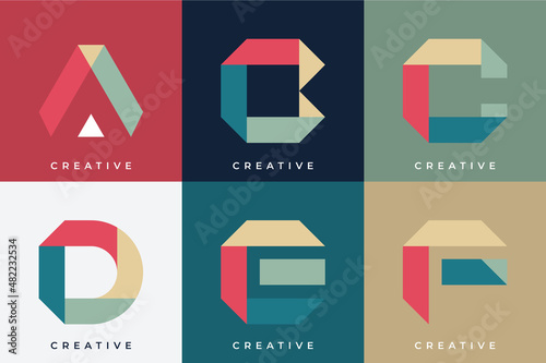 Set of colorful origami monogram abstract initial logo collection photo