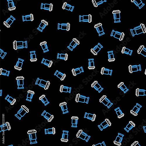 Line Aeropress coffee method icon isolated seamless pattern on black background. Device for brewing coffee. Vector