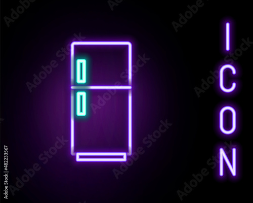 Glowing neon line Refrigerator icon isolated on black background. Fridge freezer refrigerator. Household tech and appliances. Colorful outline concept. Vector