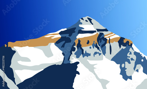 mount Everest from tibetan side vector illustration, nord rock face of Mt Everest 8,848 m 