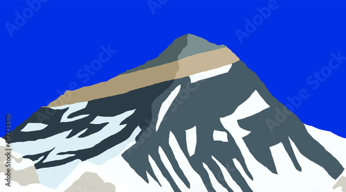 mount Everest from Nepal side as seen from gokyo, vector illustration, Mt Everest 8,848 m, Khumbu valley, Sagarmatha national park, Nepal Himalaya mountain