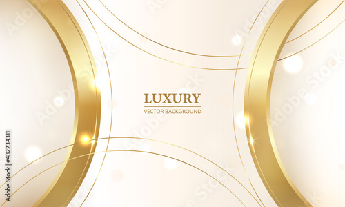 Elegant luxury background with abstract frame with golden circle lines and the bokeh light sparkles. Luxurious vector illustration banner premium design. © Biod