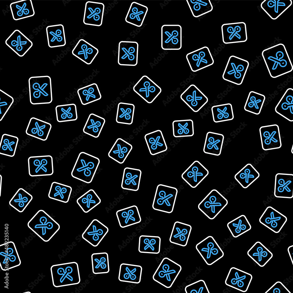 Line Music or video editing icon isolated seamless pattern on black background. Vector