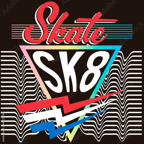 Illustration vector skate design with gradient and symbols
