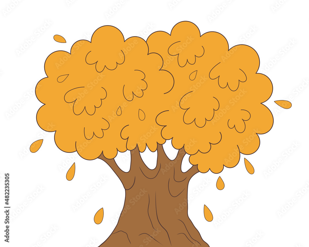 illustration of an orange color fall season tree shedding their leaves
