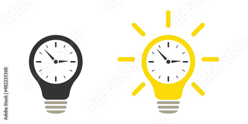 Clock inside a light bulb. Time concept. Icon set. Illustration