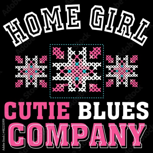 Illustration vector cross-stitch design with college design and text home girl