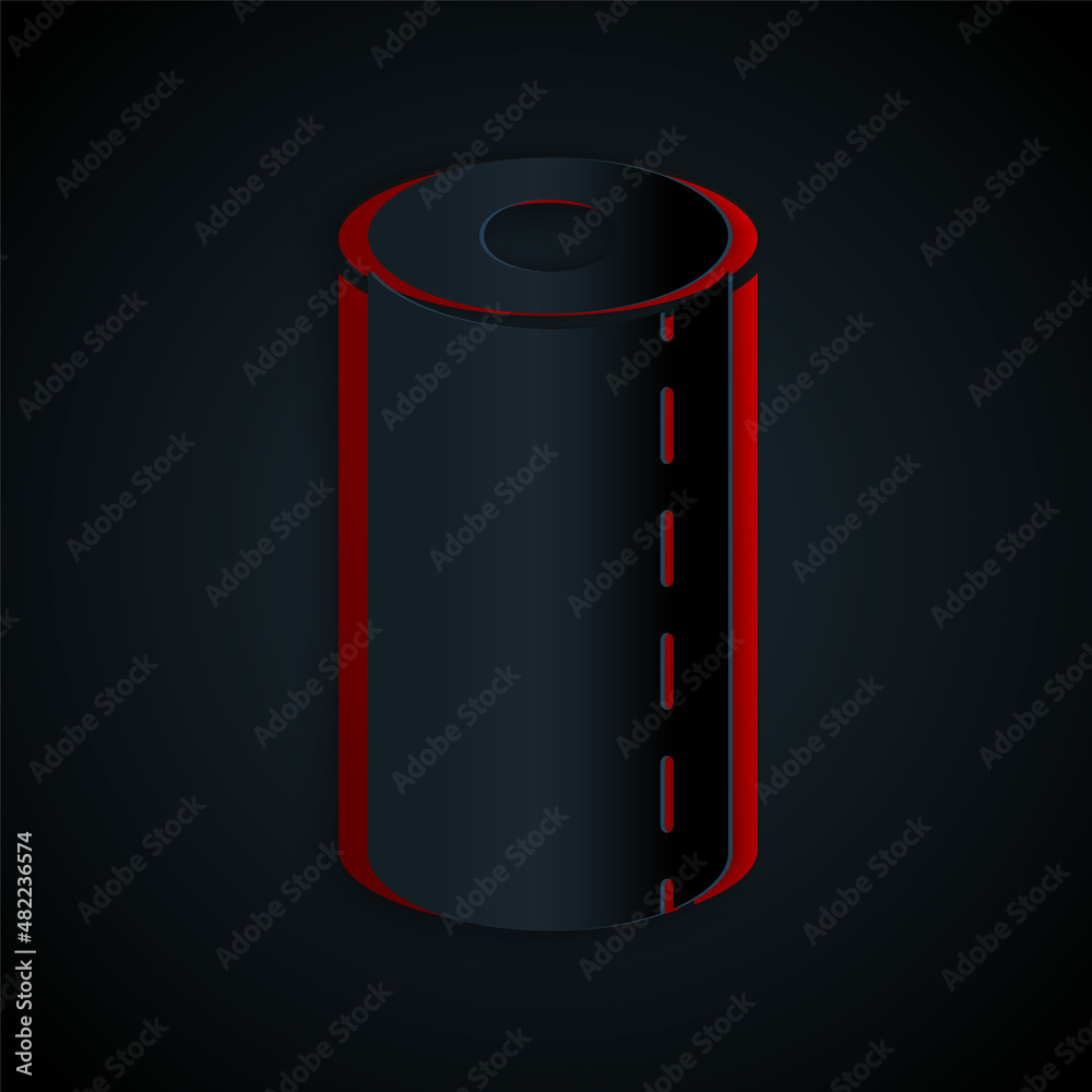 Paper cut Paper towel roll icon isolated on black background. Paper art style. Vector Illustration Paper cut Paper towel roll icon isolated on black background. Paper art style. Vector Illustration
