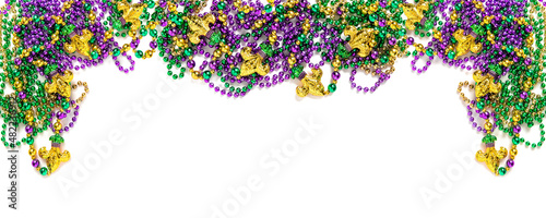 Photographie Carnival banner Mardi gras decoration beads white background