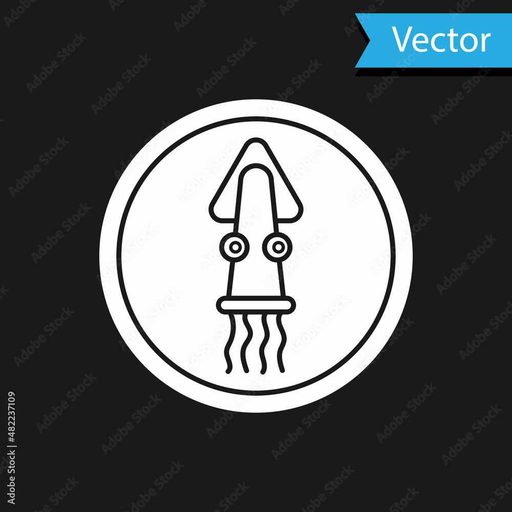 White Octopus on a plate icon isolated on black background. Vector. White Octopus on a plate icon isolated on black background. Vector.