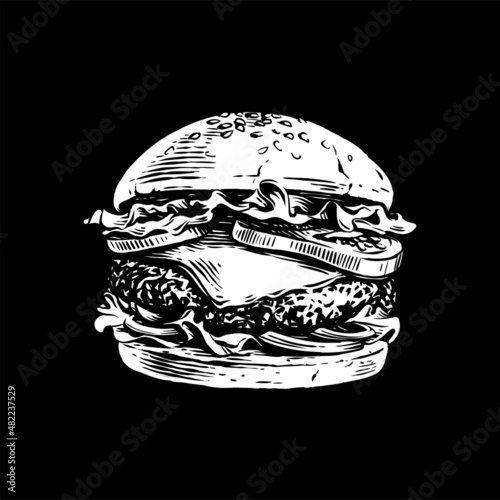 burger hand drawing sketch engraving illustration style