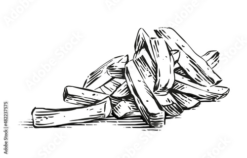 french fries hand drawing sketch engraving illustration style