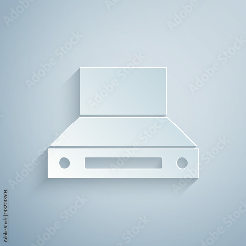 Paper cut Kitchen extractor fan icon isolated on grey background. Cooker hood. Kitchen exhaust. Household appliance. Paper art style. Vector