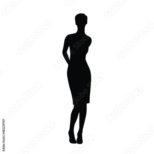 Silhouette of a woman standing, business people, vector illustration, black color, isolated on white background