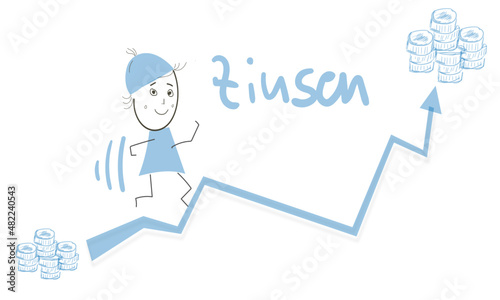 Zinsen Skizze Abbildung steigen Steigerung Diagramm Pfeil