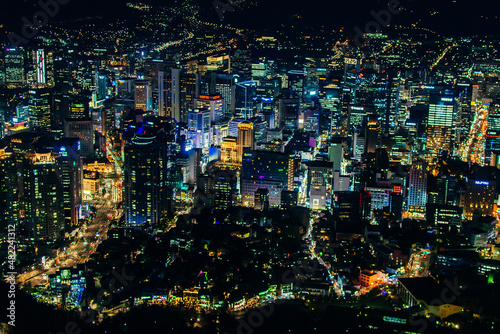 Panoramic high angle aerial view of downtown city center Seoul at night. south korea - september, 2019 photo
