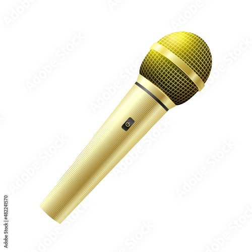 Karaoke golden microphone isolated on white background. Vector illustration