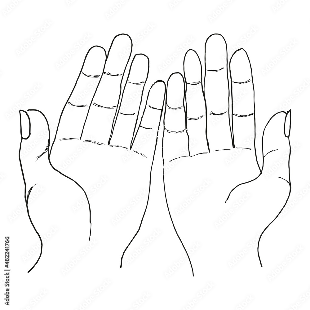 A Simple Outline Drawing Of The Palms Of The Hands. Vector Black And 