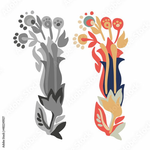 Modern isolated stylized design with abstract black and white flower