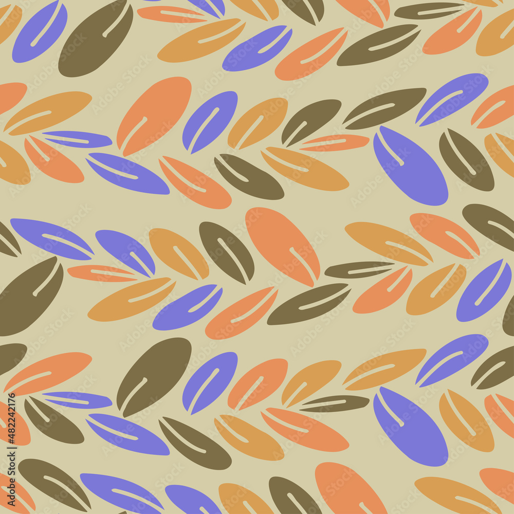 Abstract elegant seamless pattern of lined botanical floral motifs of plants and leaves Abstract elegant seamless pattern of lined botanical floral motifs of plants and leaves