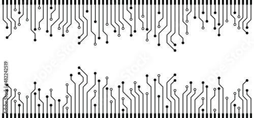 Circuit board or electronic motherboard. lines and dots connect. Vector high-tech technology data. Electrical board. digital tech. cpu, pcb printed circuit. For chip and process.   Input or output.
