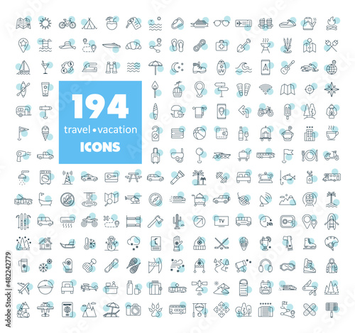 194 travel vacation vector icons set