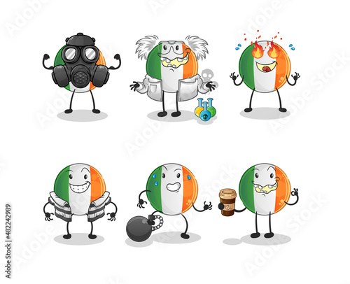 irish flag villain group character. cartoon mascot vector