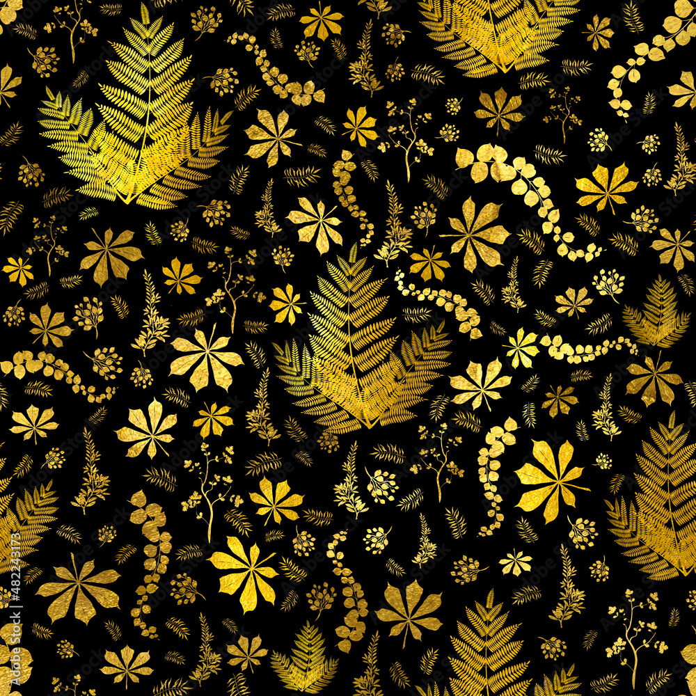 Fancy Exotic Gold Floral Garden Black