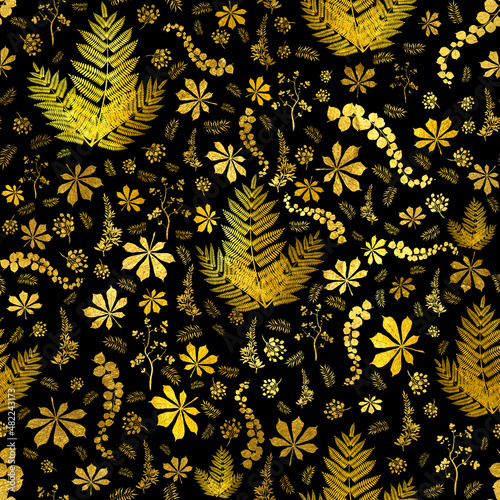 Obraz na płótnie Fancy Exotic Gold Floral Garden Black w salonie