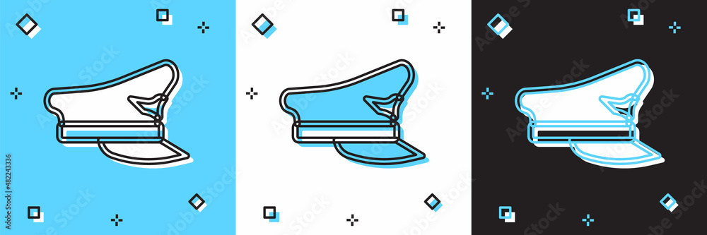 Set Pilot hat icon isolated on blue and white, black background. Vector Set Pilot hat icon isolated on blue and white, black background. Vector