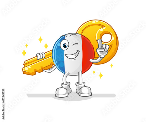 french flag carry the key mascot. cartoon vector
