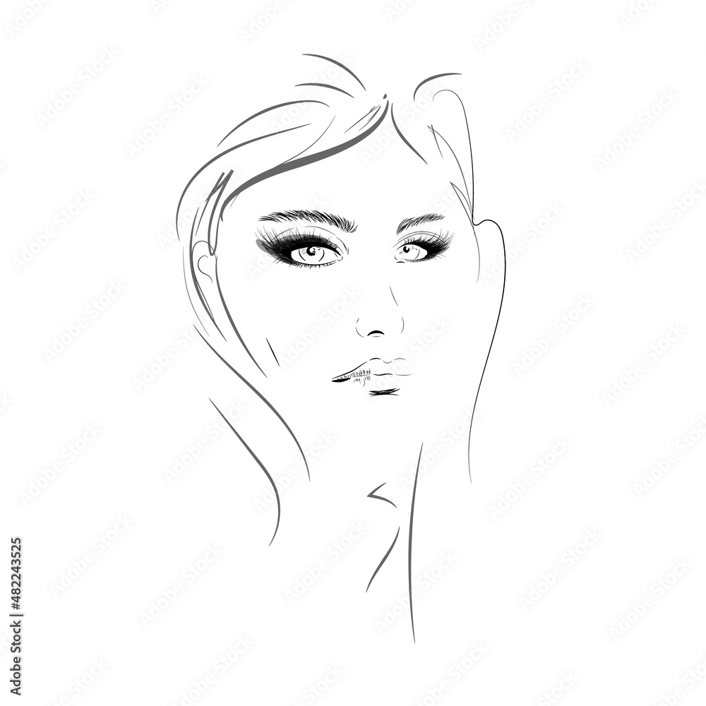 A graphic sketch, a painted portrait of a beautiful attractive girl, a model for design. A graphic sketch, a painted portrait of a beautiful attractive girl, a model for design.