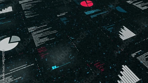 Digital data and computer graphs background with changing data, seamless loop. Animation. Digital information with lines of code. photo