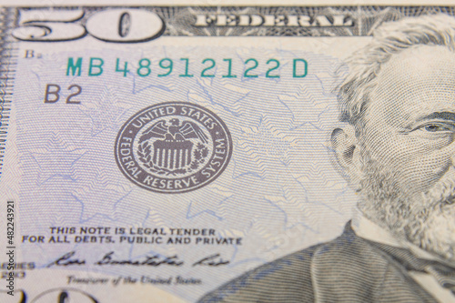 Wallpaper Mural Fragments close-up a fragment of a fifty dollar bill. Torontodigital.ca