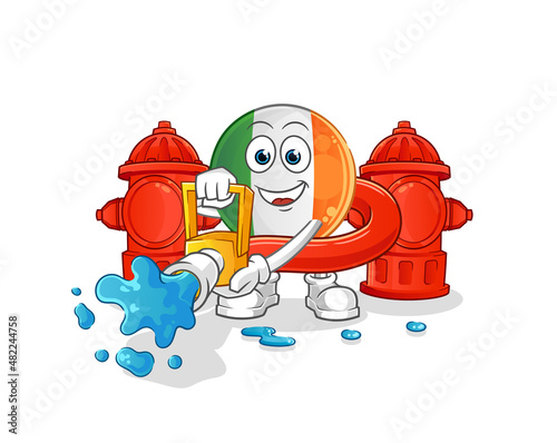 irish flag firefighter vector. cartoon character