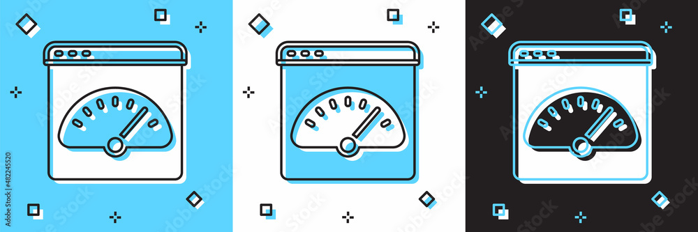 Set Digital speed meter icon isolated on blue and white, black background. Global network high speed connection data rate technology. Vector Set Digital speed meter icon isolated on blue and white, black background. Global network high speed connection data rate technology. Vector