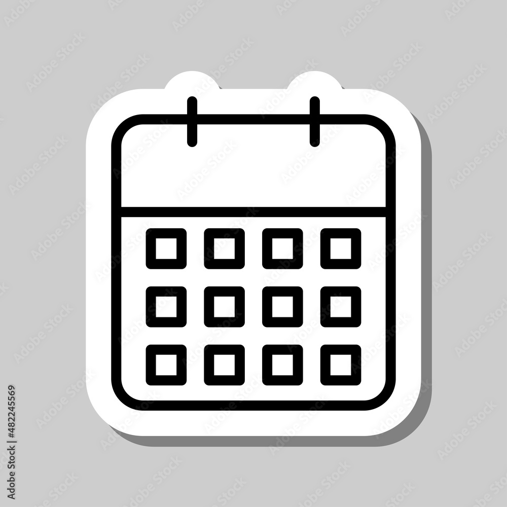 Calendar simple icon vector. Flat desing. Sticker with shadow on gray background.ai Calendar simple icon vector. Flat desing. Sticker with shadow on gray background.ai
