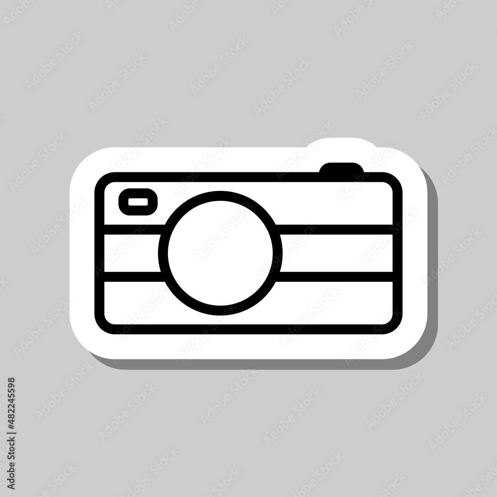 Camera simple icon vector. Flat desing. Sticker with shadow on gray background.ai Camera simple icon vector. Flat desing. Sticker with shadow on gray background.ai